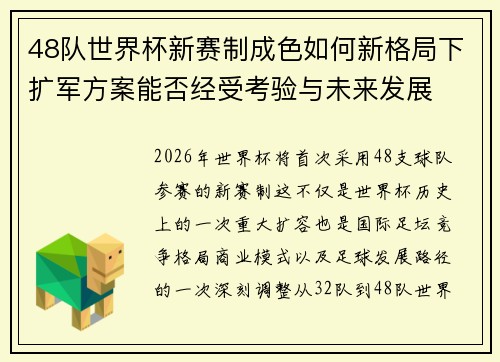 48队世界杯新赛制成色如何新格局下扩军方案能否经受考验与未来发展
